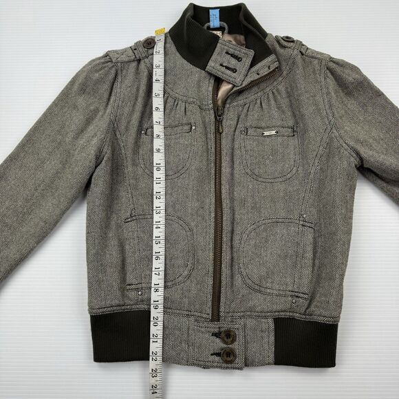 O’Neill Y2K Women’s Wool Blend Herringbone Bomber Jacket M Brown Zip Tweed - Picture 13 of 16